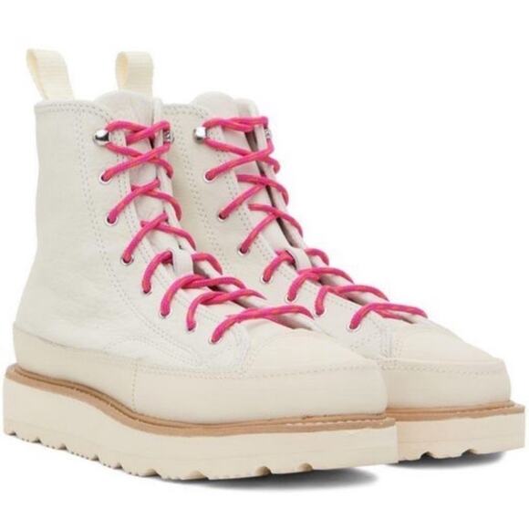 Converse Chuck Taylor Leather High Top Lace Up Boot White Pink Women 10 NWT - Picture 2 of 12